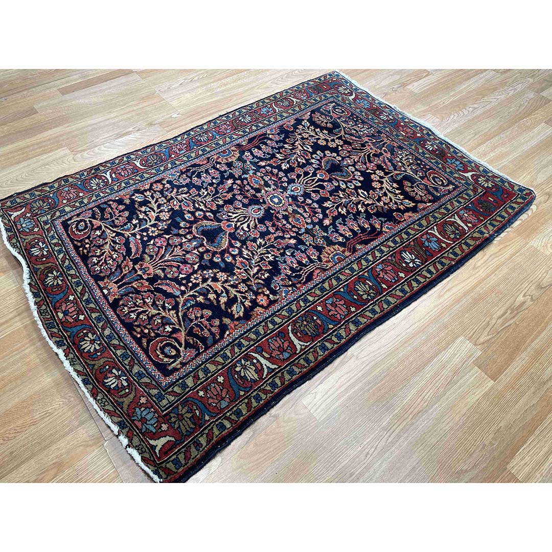 Sensational Sarouk - 1920s Antique Oriental Rug - Floral Carpet - 3'5" x 5'1" ft