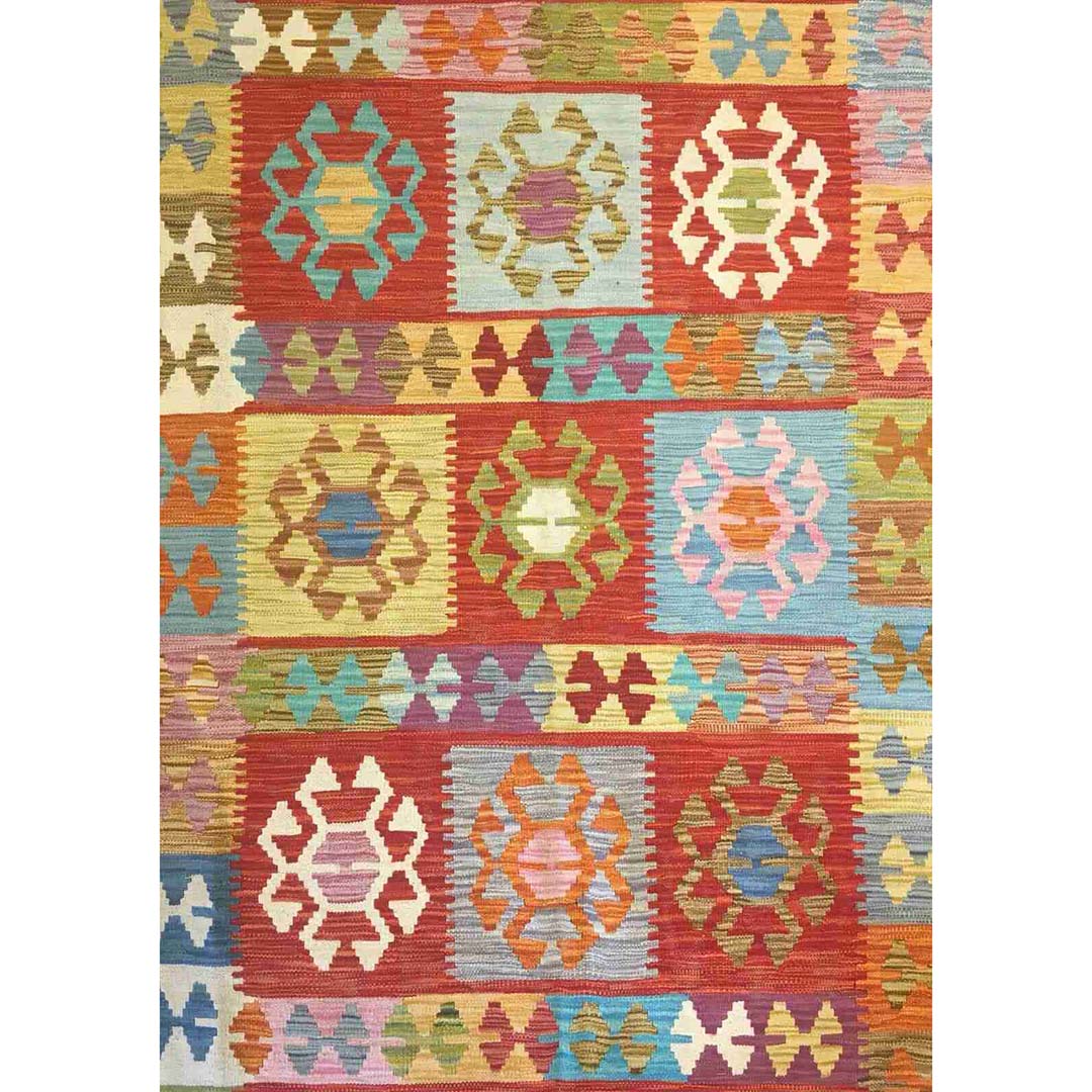 Crisp Colorful – New Kilim Rug – Flatweave Tribal Carpet – 6’6″ x 9’10” ft