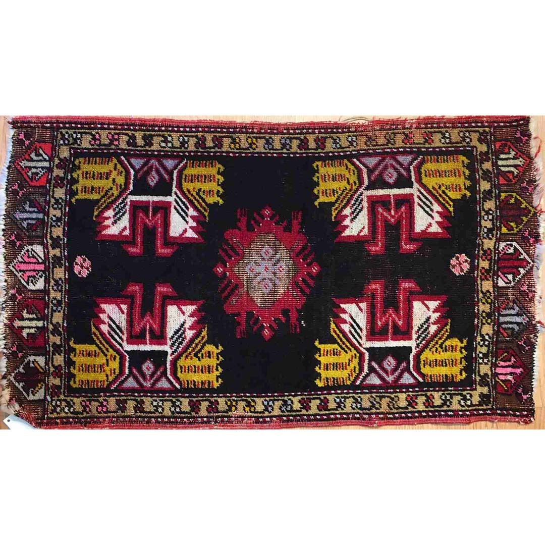 Youthful Yastik - 1930s Antique Turkish Rug - Tribal Oriental Carpet 1'8" x 2'9" ft.