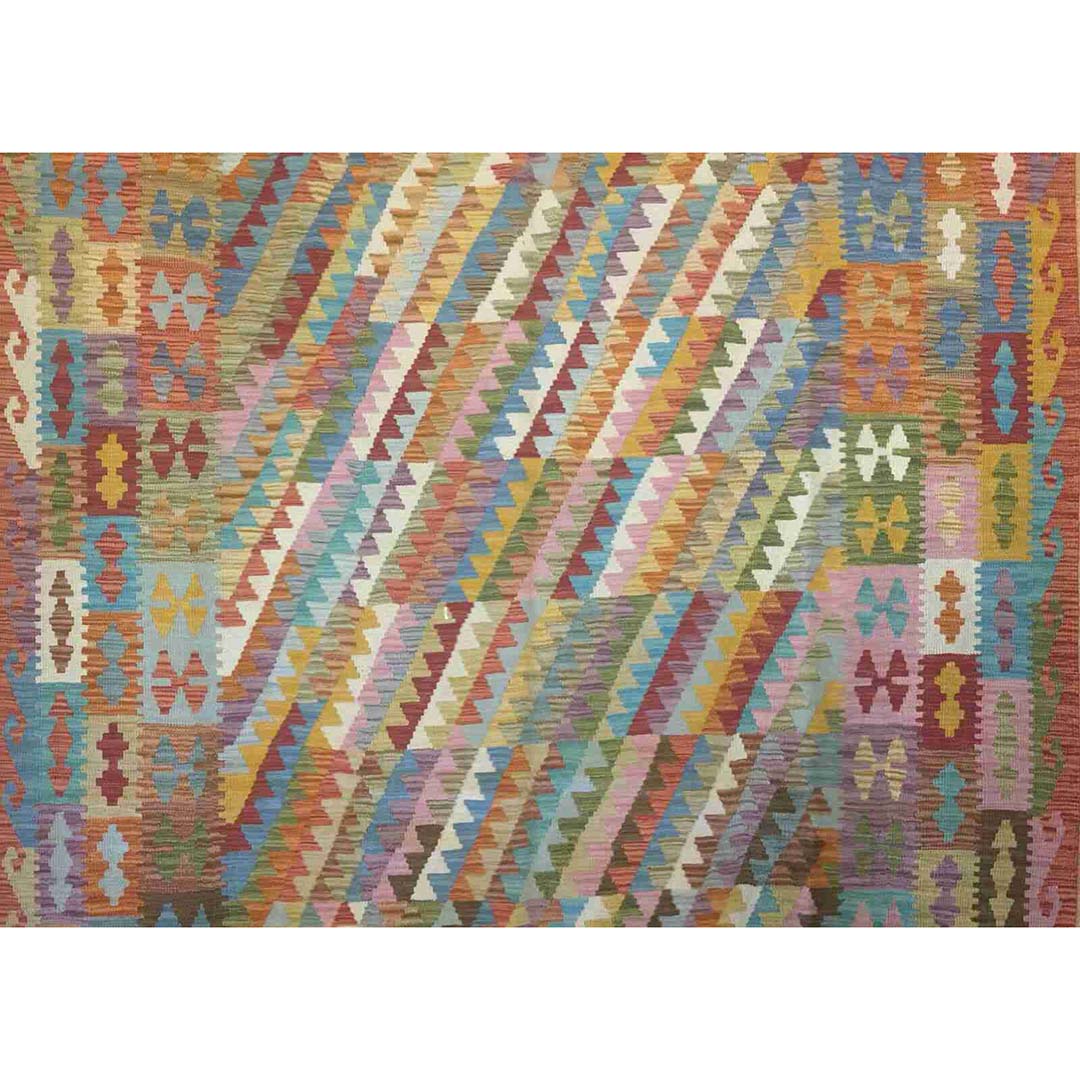 Crisp Colorful – New Kilim Rug – Flatweave Tribal Carpet – 6’7″ x 9’10” ft