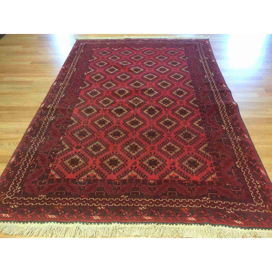 Terrific Turkmen - 1960s Afghan Bashir Rug - Tribal Oriental Carpet 5 x 6.8 ft.