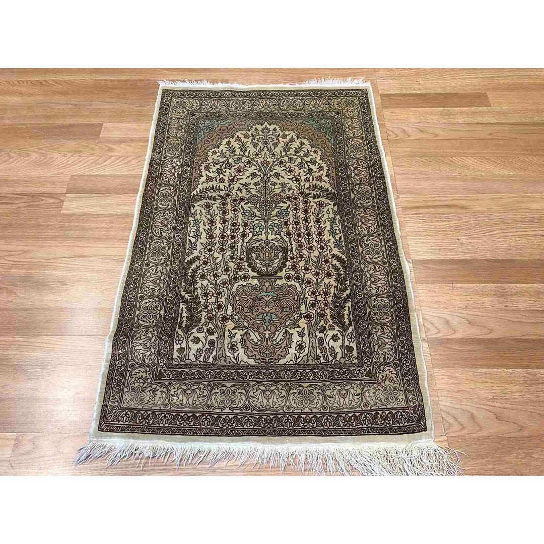Handsome Hereke - 1940s Antique Turkish Rug - Silk Tribal Carpet - 2'2" x 3'4" ft