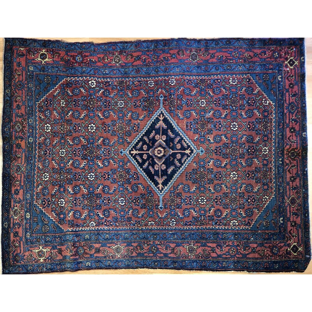 Handsome Hamadan - 1900s Antique Persian Rug - Tribal Carpet - 4'9" x 6'4" ft