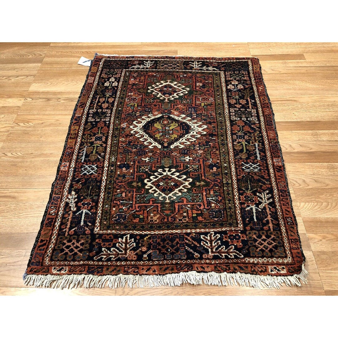 Handsome Heriz - 1930s Antique Persian Rug - Tribal Carpet - 3'4" x 4'4" ft
