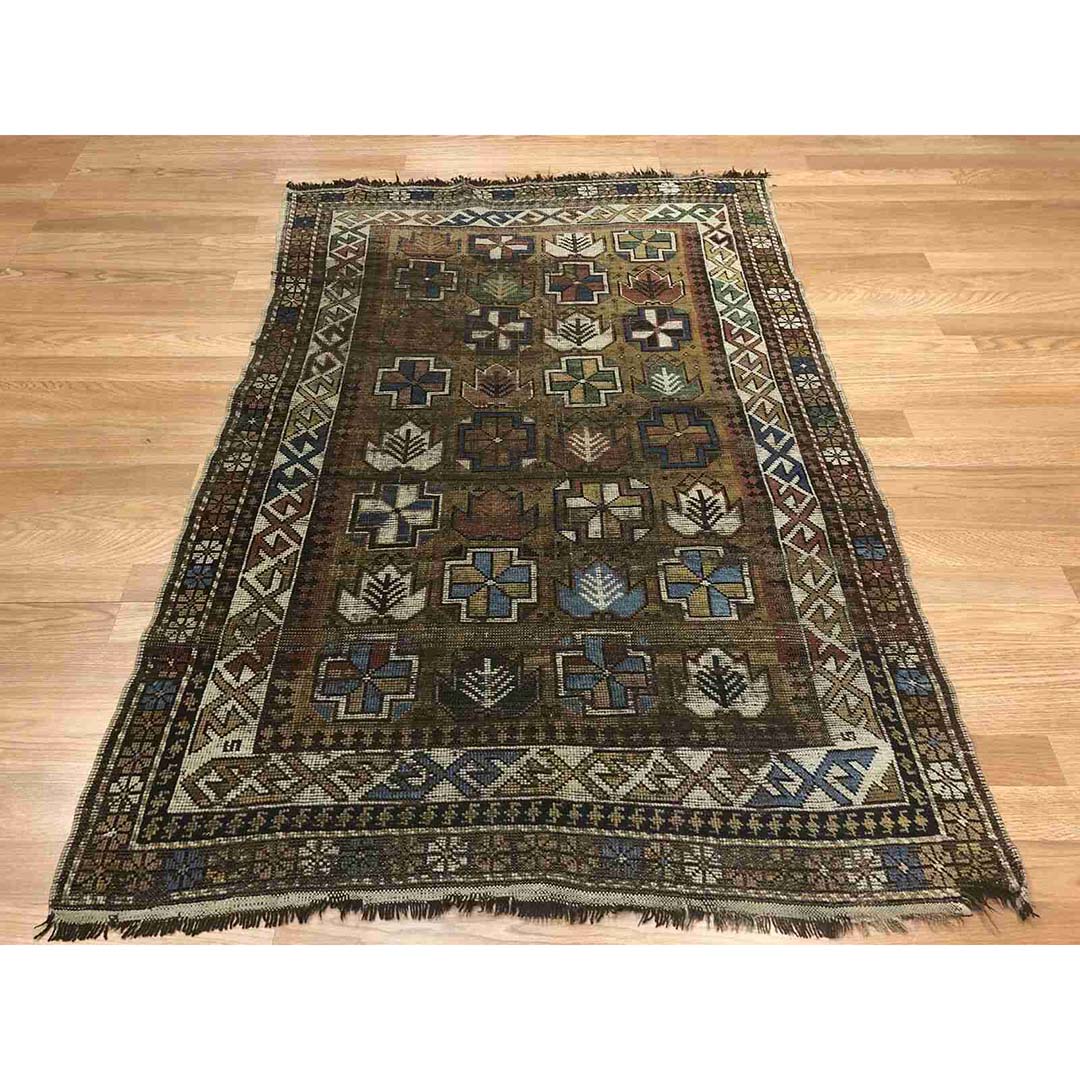 Classic Caucasian Carpet - 1980s Antique Tribal Rug - 3'3" x 4'10" ft.