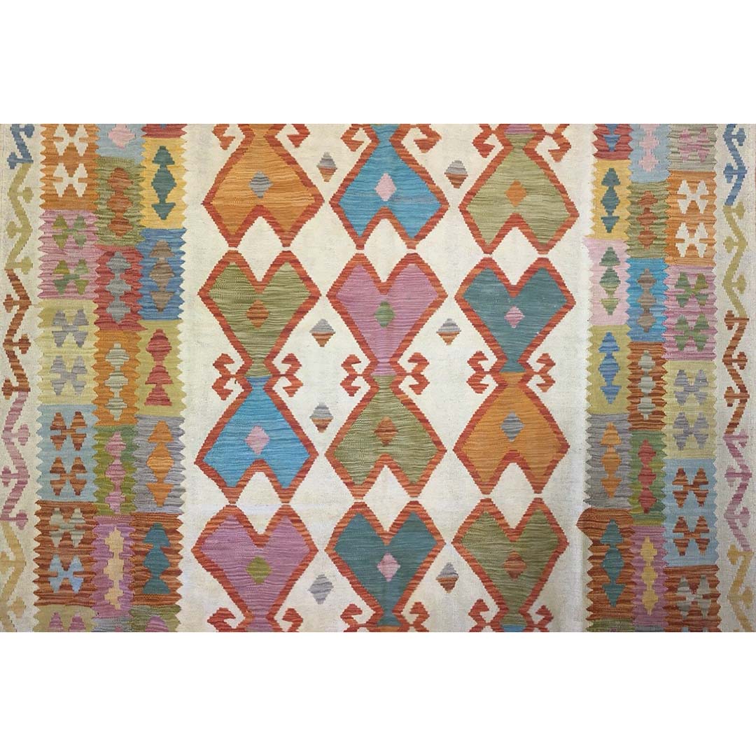 Crisp Colorful - New Kilim Rug - Flatweave Tribal Carpet - 6'6" x 10' ft.