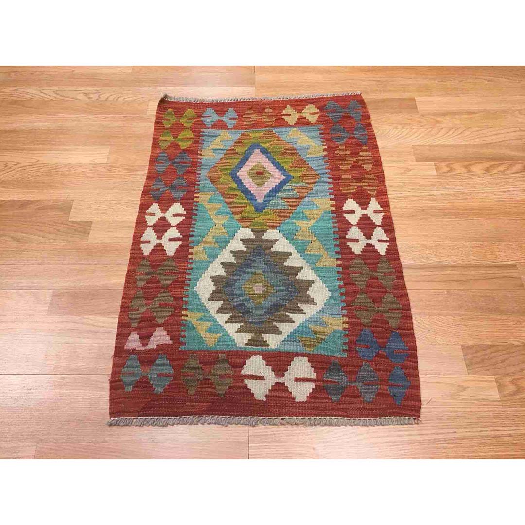Crisp Colorful - New Kilim Rug - Flatweave Tribal Carpet - 2'1" x 3'1" ft.