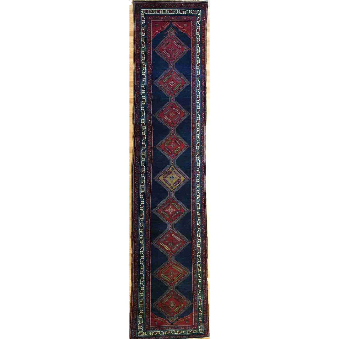 Amazing Azerbaijani - 1910s Antique Kurdish Rug - Persian Runner - 3' x 13'2" ft.