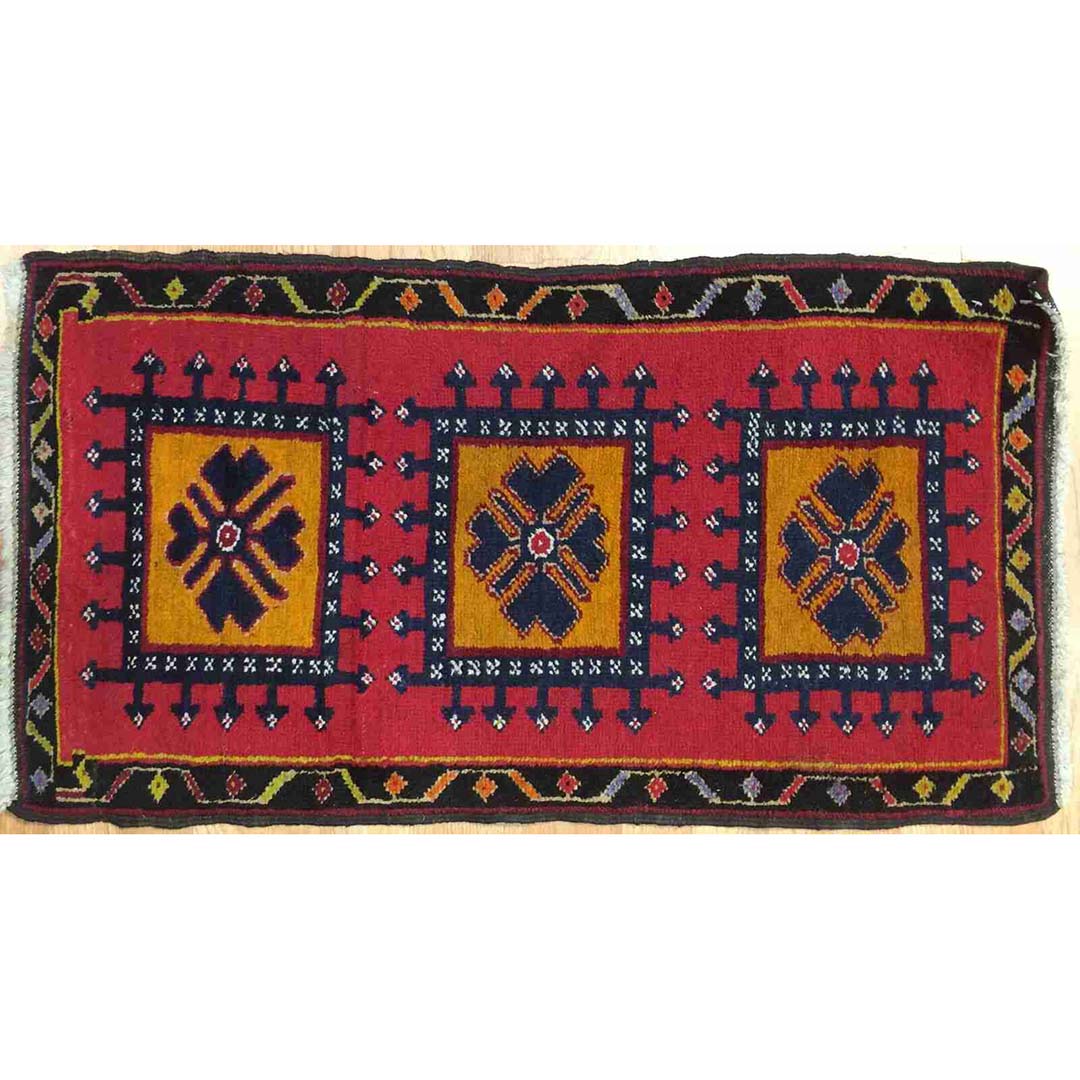 Youthful Yastik - 1930s Antique Turkish Rug - Tribal Oriental Carpet 1'8" x 3'2" ft.