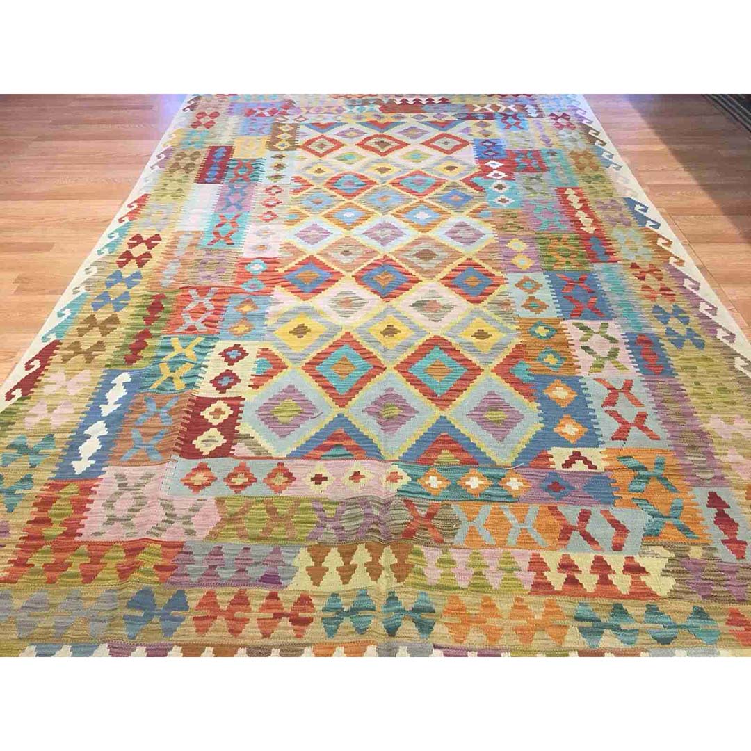 Crisp Colorful – New Kilim Rug – Flatweave Tribal Carpet – 6’6″ x 10’3″ ft