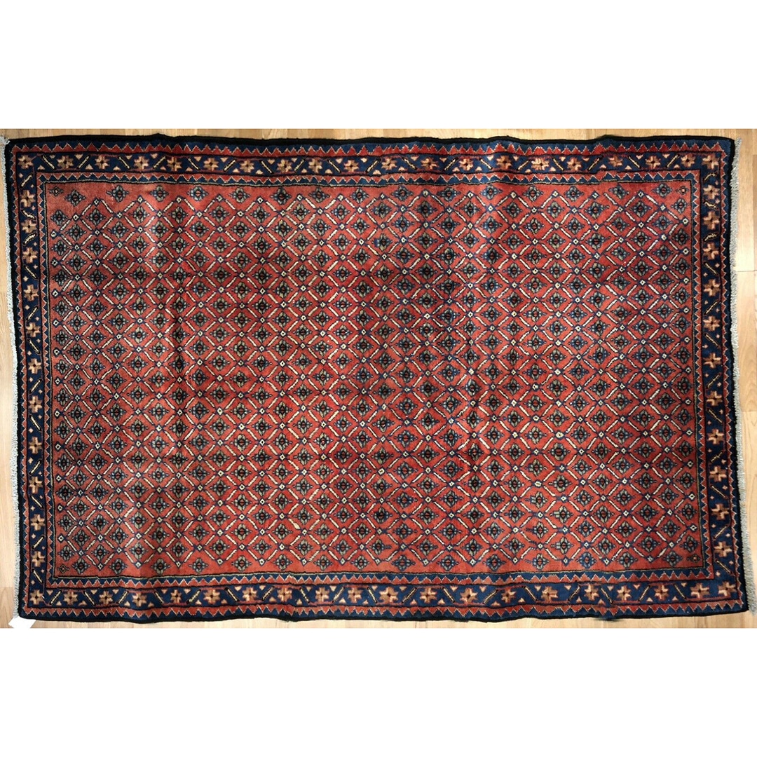 Handsome Hamadan - 1960s Antique Persian Rug - Tribal Carpet - 3'5" x 5' ft