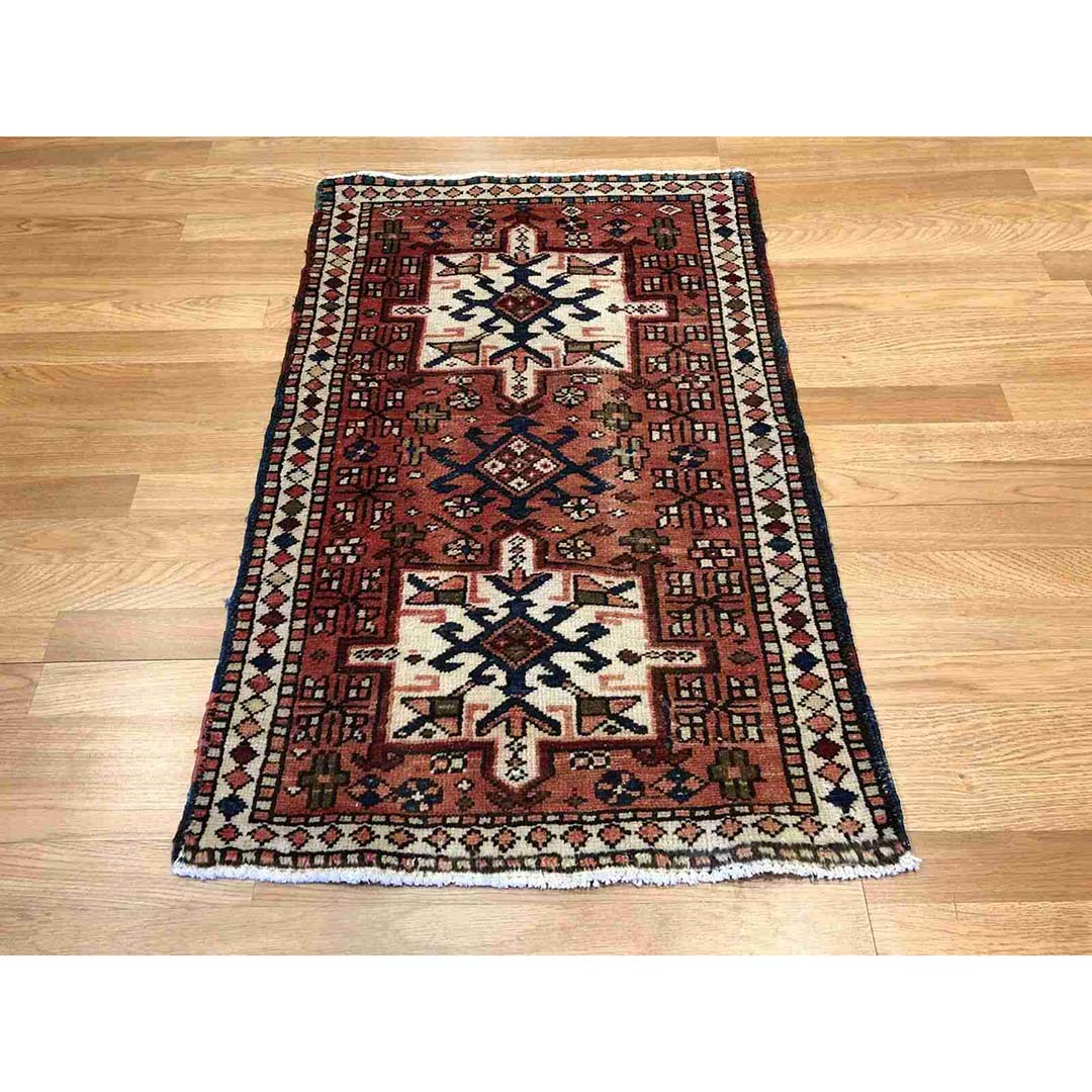 Handsome Heriz - 1930s Antique Karaja Rug - Handmade Carpet - 2' x 3'7" ft