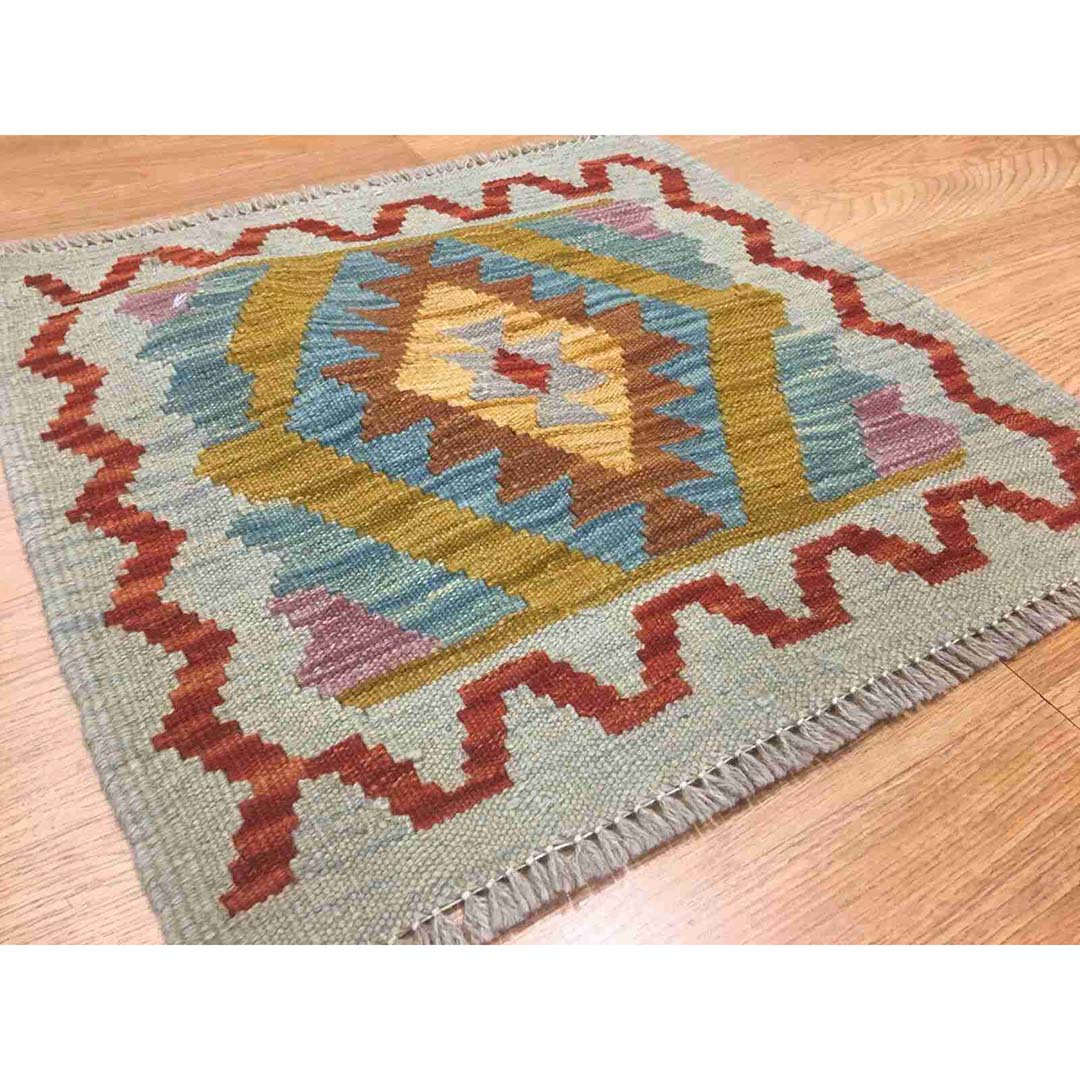 Crisp Colorful - New Kilim Rug - Flatweave Tribal Carpet - 1'9" x 1'10" ft.