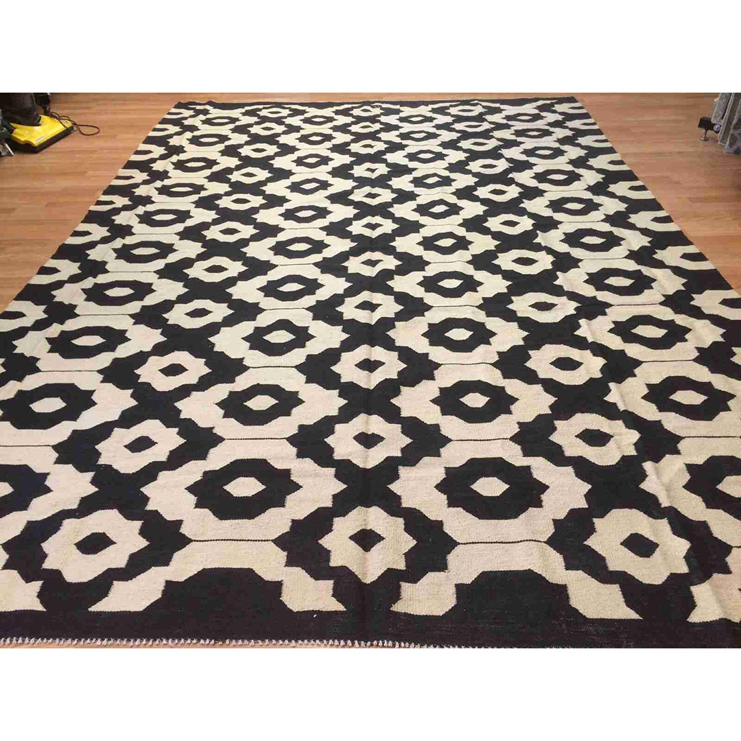 Marvelous Modern - Vintage Kilim Rug - Tribal Flatweave Carpet - 8'8" x 12'5" ft.