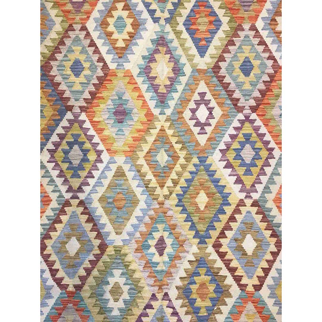 Crisp Colorful - New Kilim Rug - Flatweave Tribal Carpet - 6'8" x 9'10" ft.