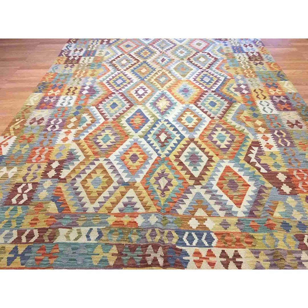 Crisp Colorful – New Kilim Rug – Flatweave Tribal Carpet – 6’8″ x 9’10” ft