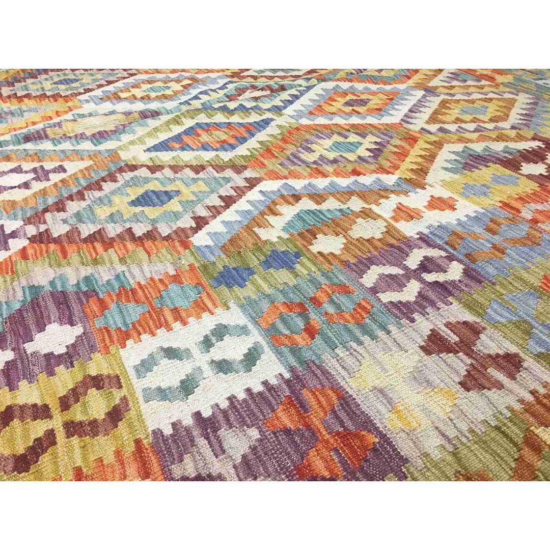 Crisp Colorful – New Kilim Rug – Flatweave Tribal Carpet – 6’8″ x 9’10” ft