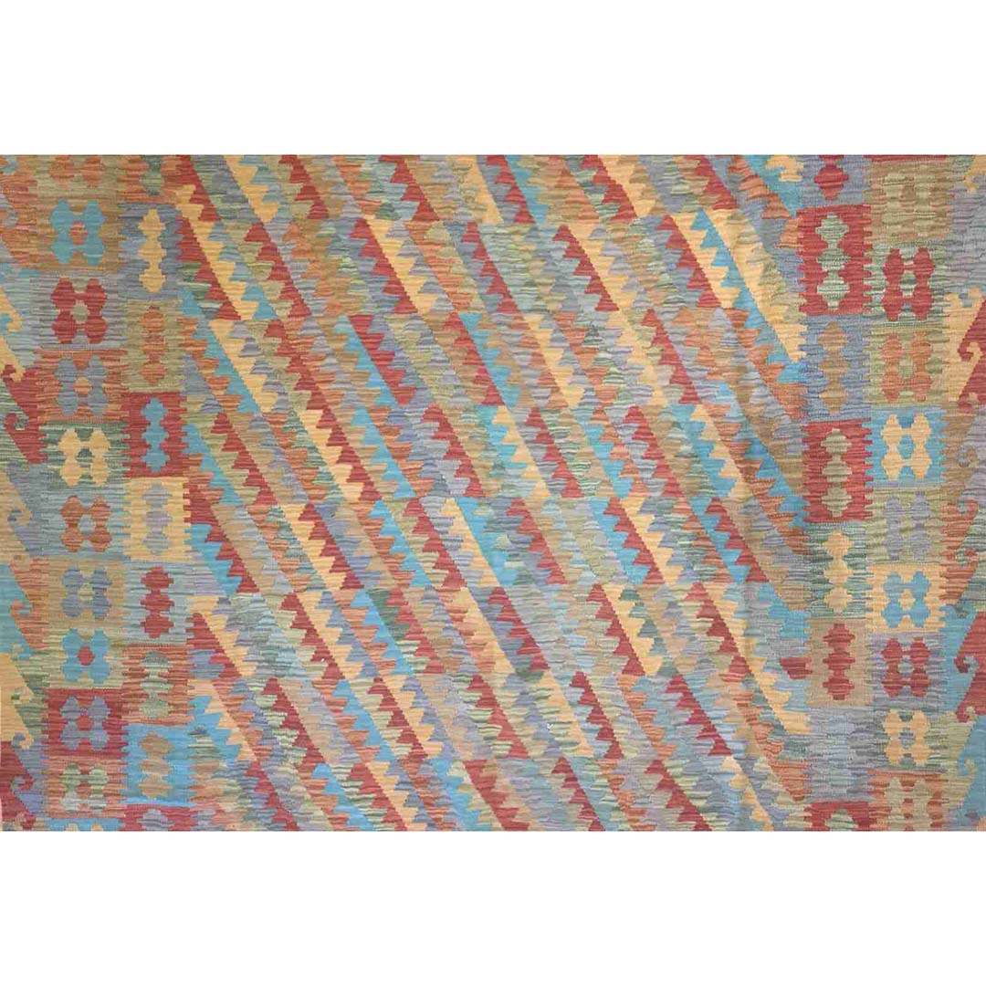 Crisp Colorful - New Kilim Rug - Flatweave Tribal Carpet - 6'9" x 9'10" ft.