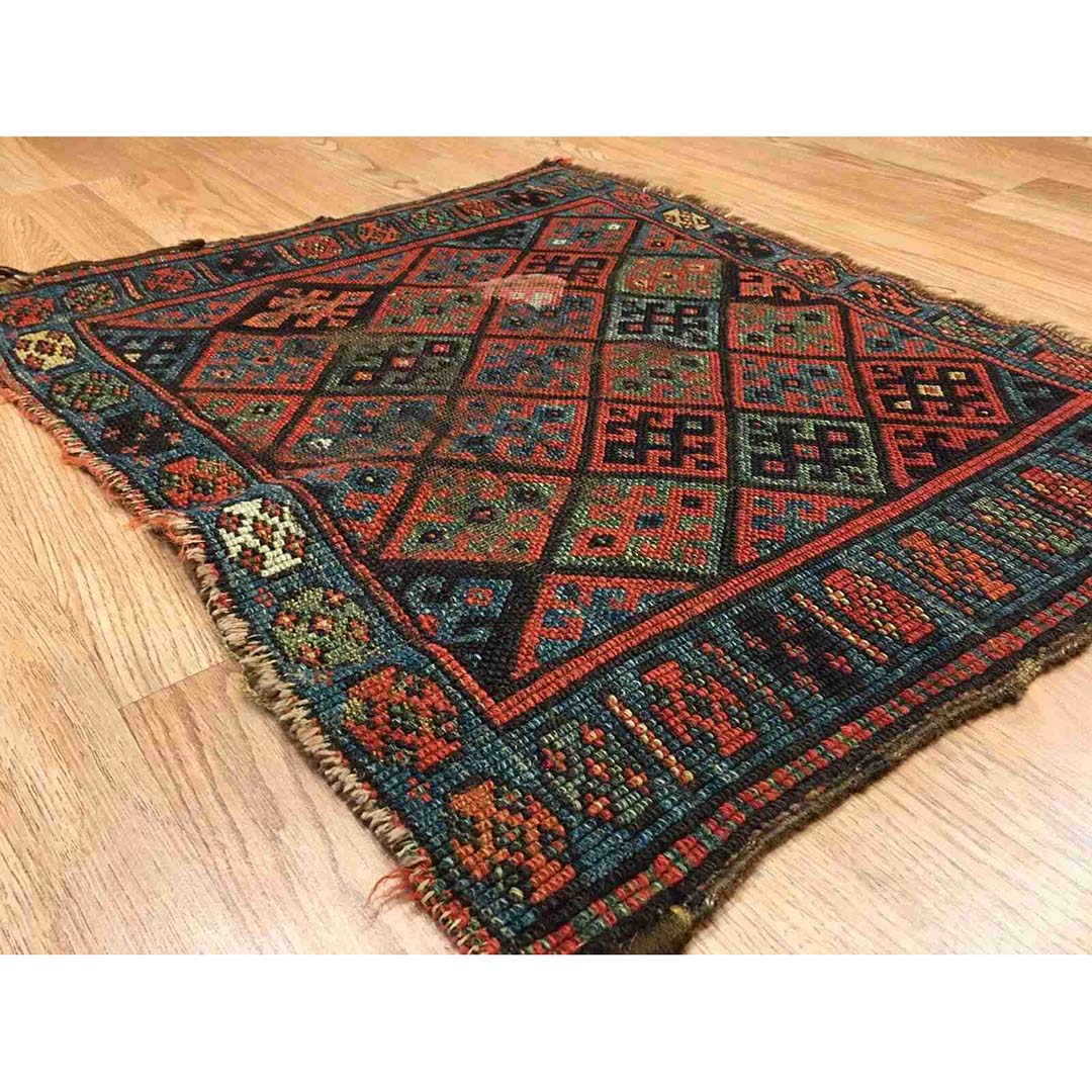 Jovial Jaff - 1900s Antique Kurdish Tribal Rug - Bag Face Carpet - 1'11" x 2'2" ft
