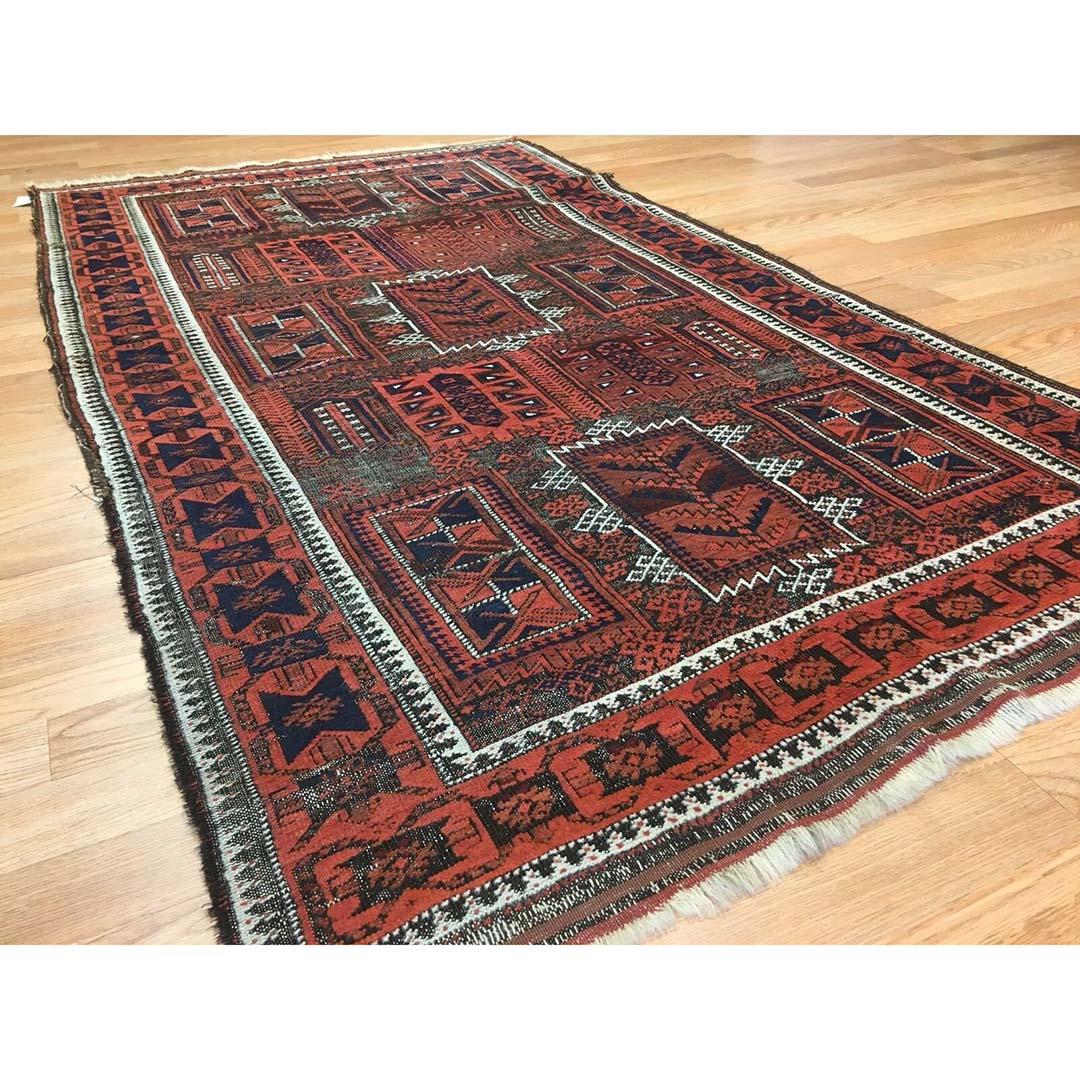 Terrific Tribal - 1920s Antique Afghan Rug - Oriental Carpet - 3'6" x 6' ft.