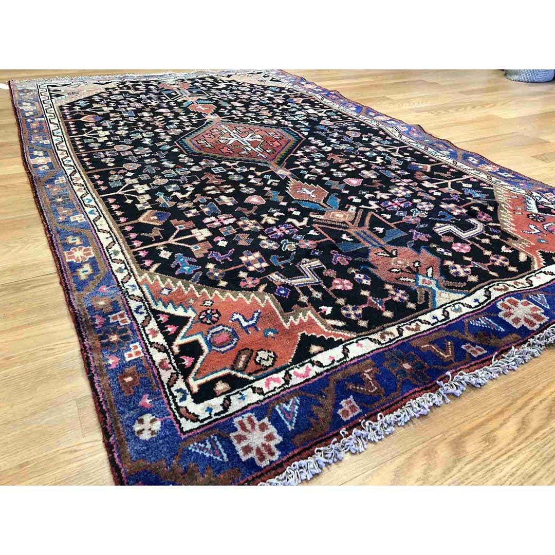 Handsome Hamadan - 1940s Antique Persian Rug - Tribal Carpet - 4' x 6'8" ft