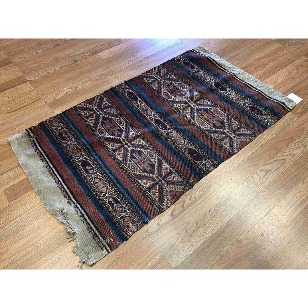 Special Sumak – 1940s Antique Kilim Rug – Afghan Tribal Flatweave – 2’1″ x 3’8″ ft 4