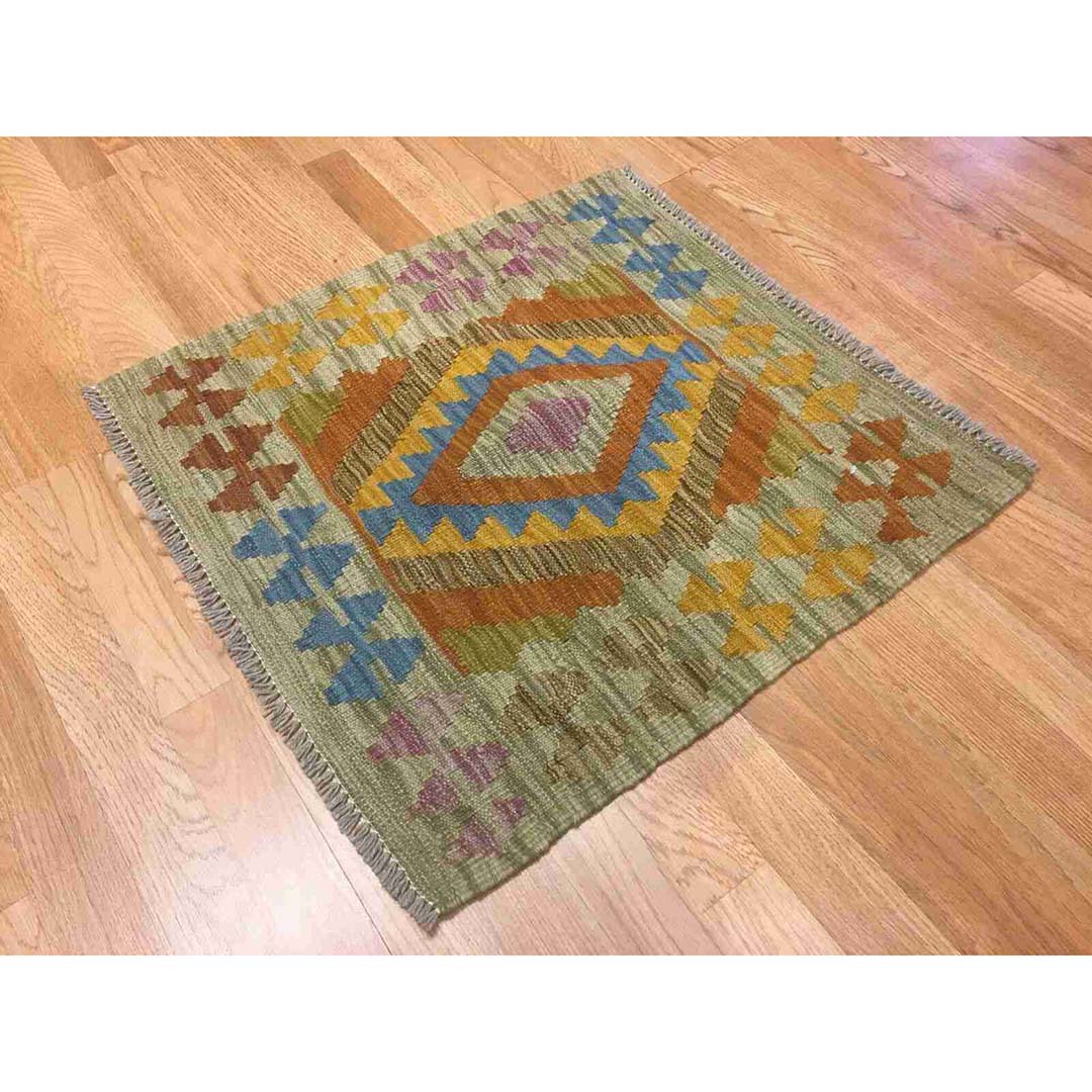 Crisp Colorful - New Kilim Rug - Flatweave Tribal Carpet - 2'2" x 2'3" ft.