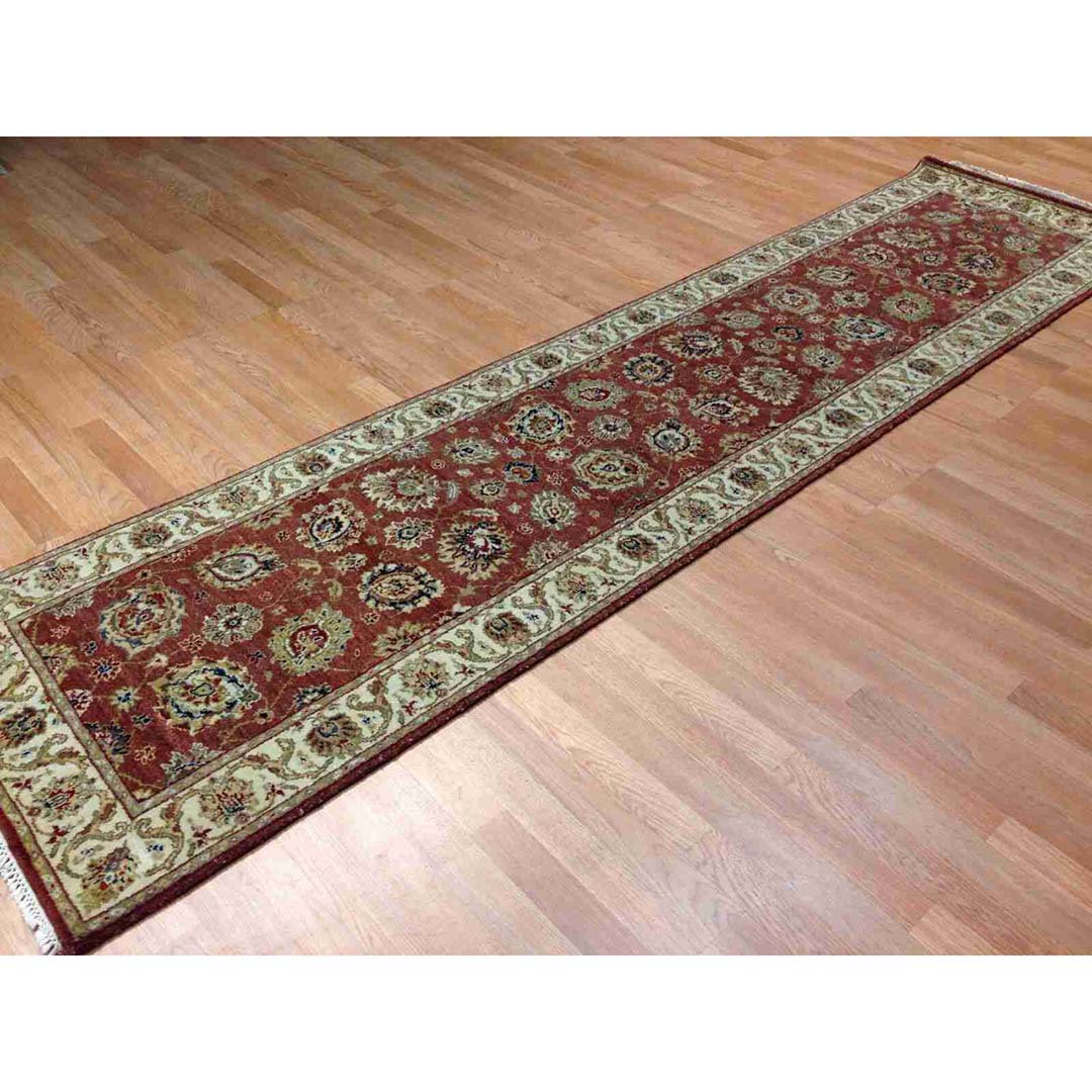 Amazing Agra - Red Floral Design Rug - Oriental Indian Runner - 2'6" x 10'6" ft.