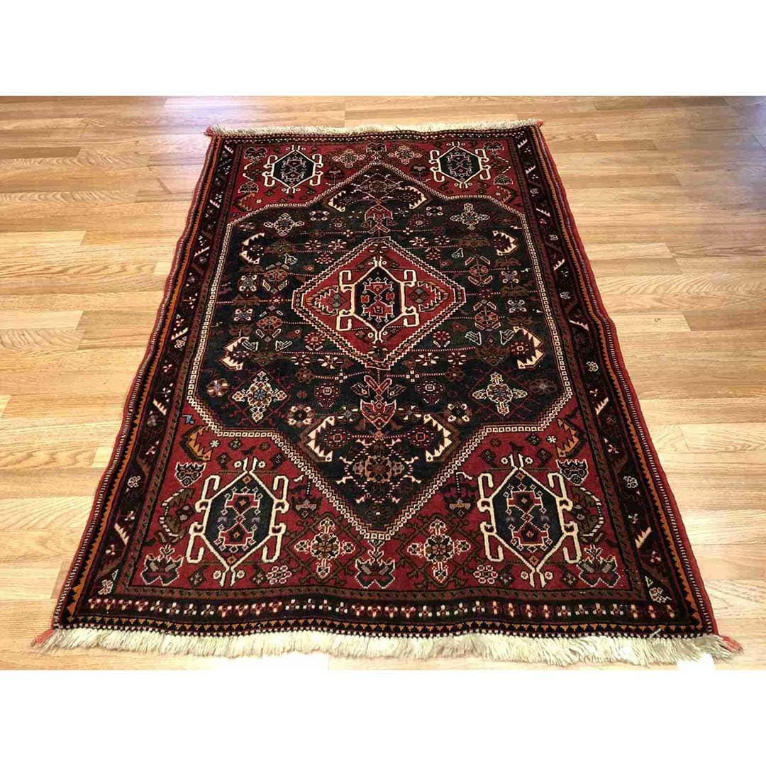 Handsome Hamadan - 1940s Antique Persian Rug - Tribal Carpet - 3'6" x 5'2" ft