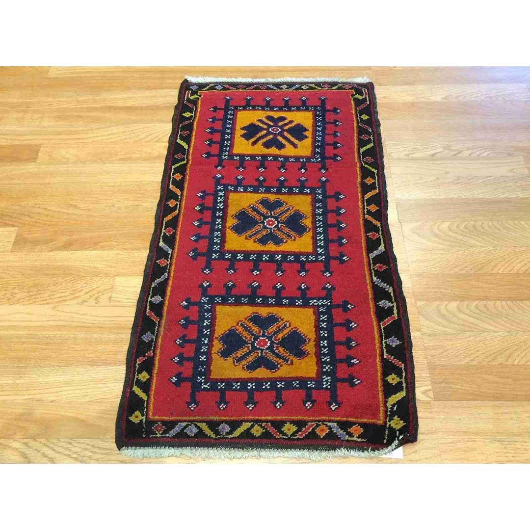 Youthful Yastik - 1930s Antique Turkish Rug - Tribal Oriental Carpet 1'8" x 3'2" ft.
