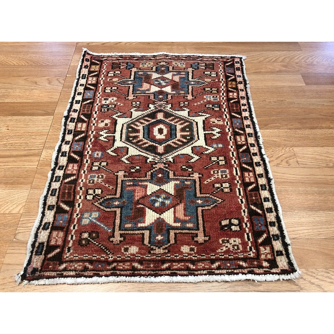 Handsome Heriz - 1930s Antique Karaja Rug - Tribal Carpet - 1'10" x 2'8" ft