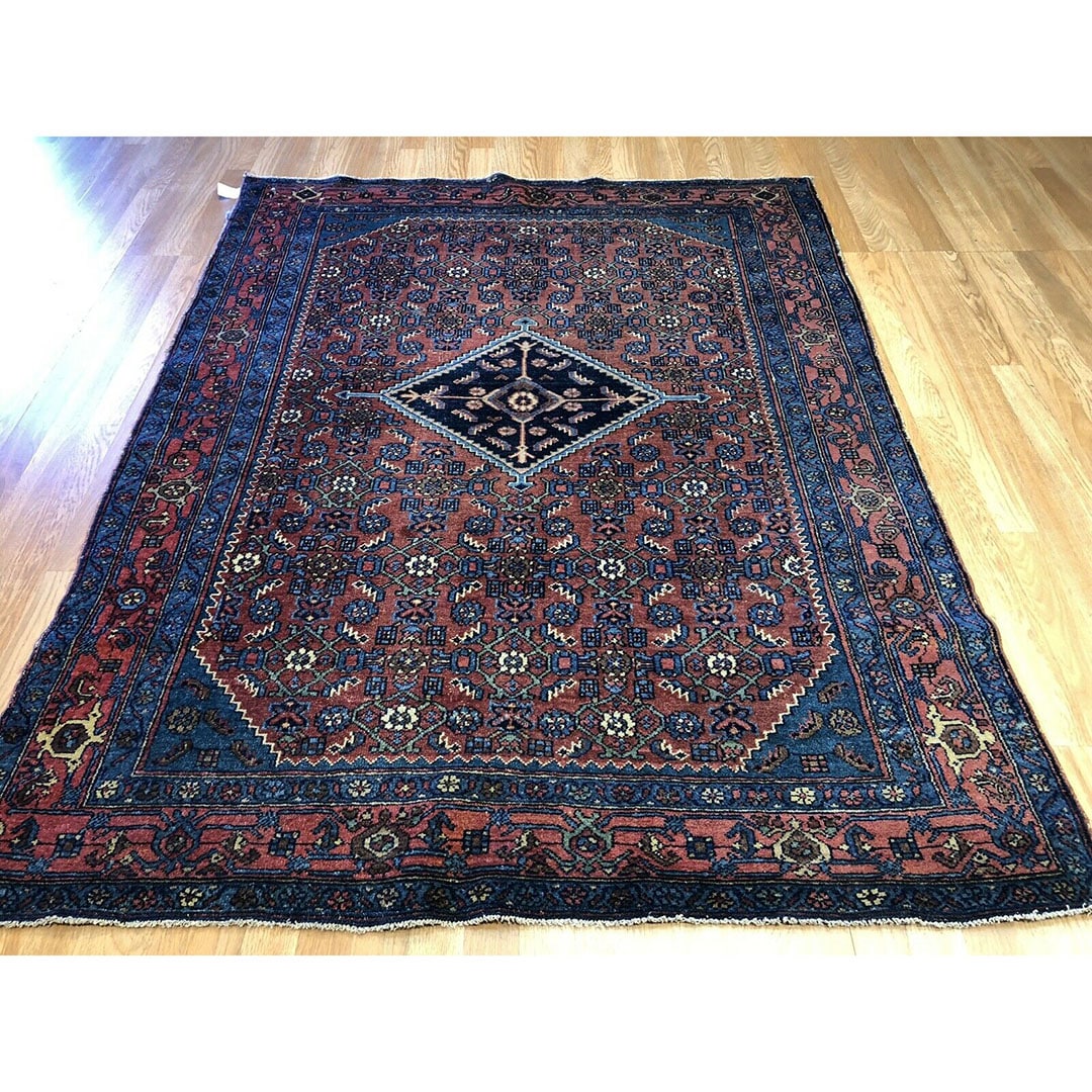 Handsome Hamadan - 1900s Antique Persian Rug - Tribal Carpet - 4'9" x 6'4" ft