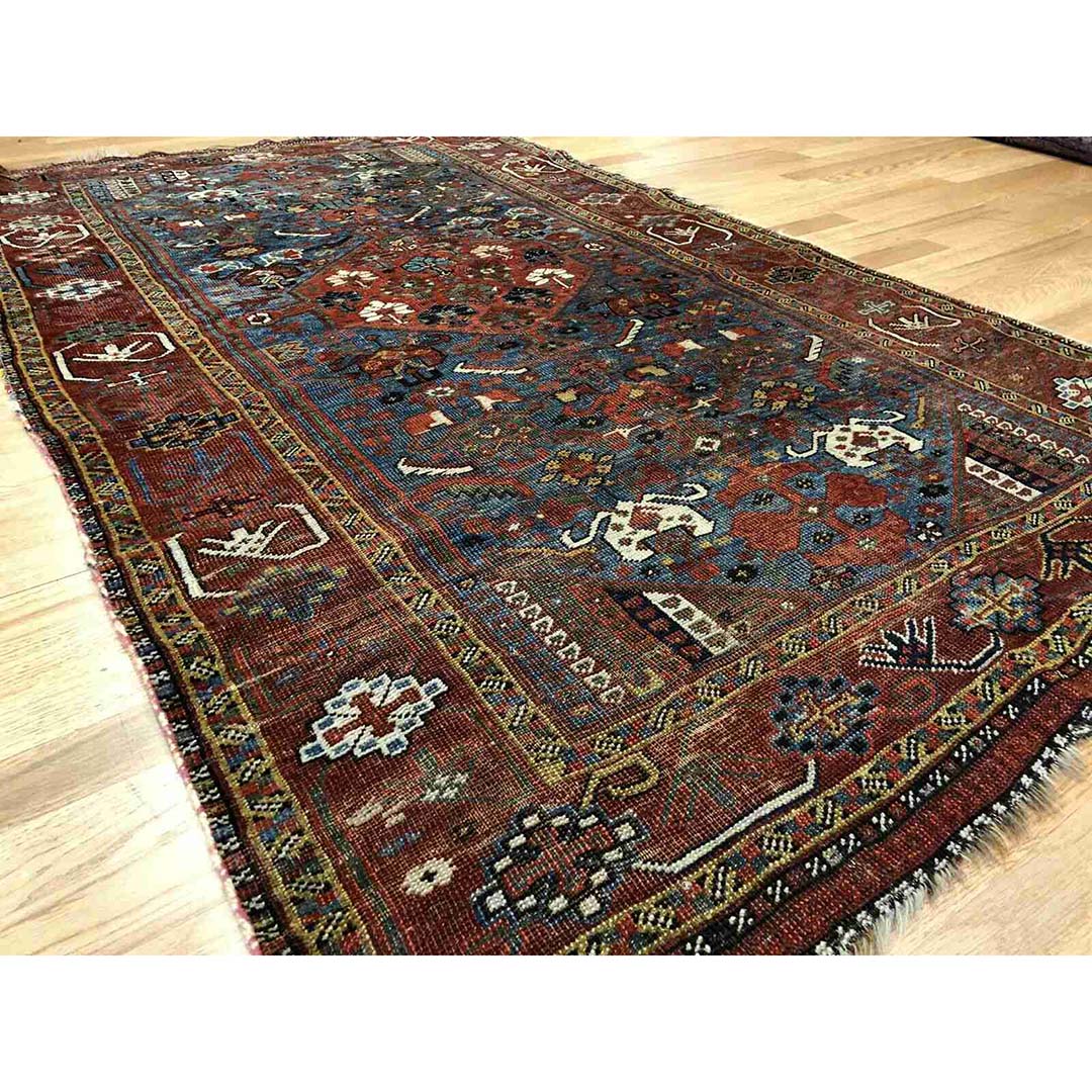 Quality Qashqai - 1910s Antique Shiraz Rug - Tribal Carpet - 4'1" x 6'9" ft