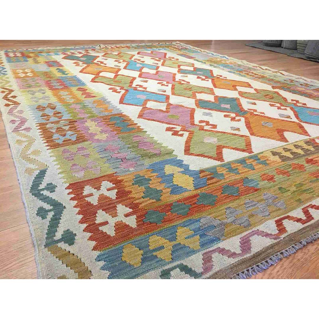 Crisp Colorful - New Kilim Rug - Flatweave Tribal Carpet - 7'1" x 9'10" ft.