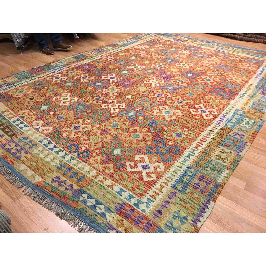 Crisp Colorful – New Kilim Rug – Flatweave Tribal Carpet – 8’4″ x 11’8″ ft
