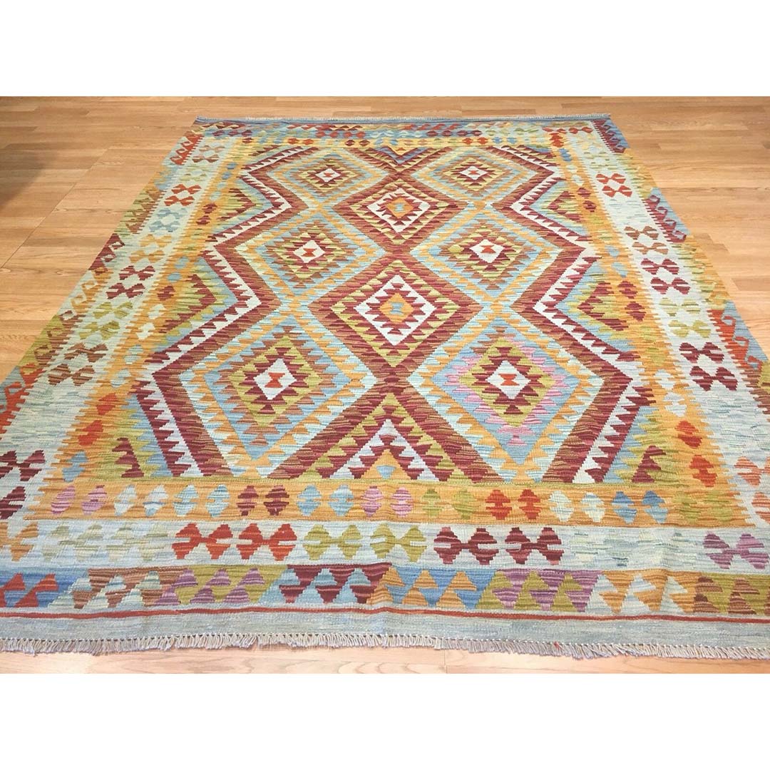Crisp Colorful - New Kilim Rug - Flatweave Tribal Carpet - 6' x 7'9" ft.