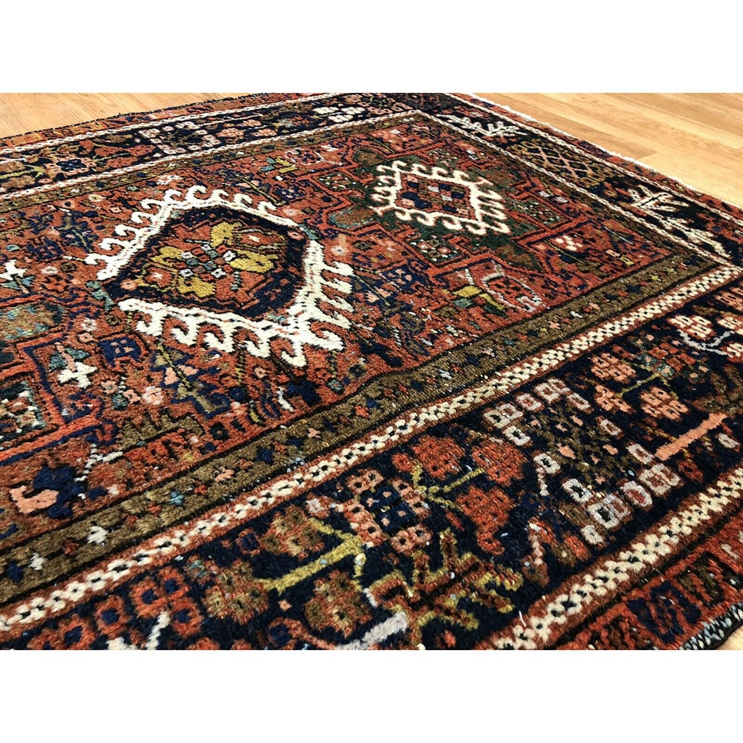 Handsome Heriz – 1930s Antique Persian Rug – Tribal Carpet – 3’4″ x 4’4″ ft 5