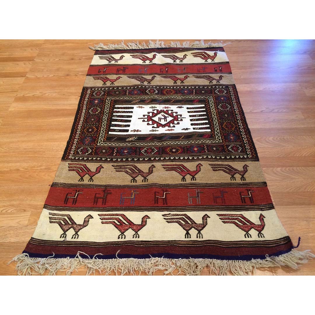 Terrific Tribal - 1960s Vintage Kurdish Kilim - Persian Rug - 3' x 4'11" ft.