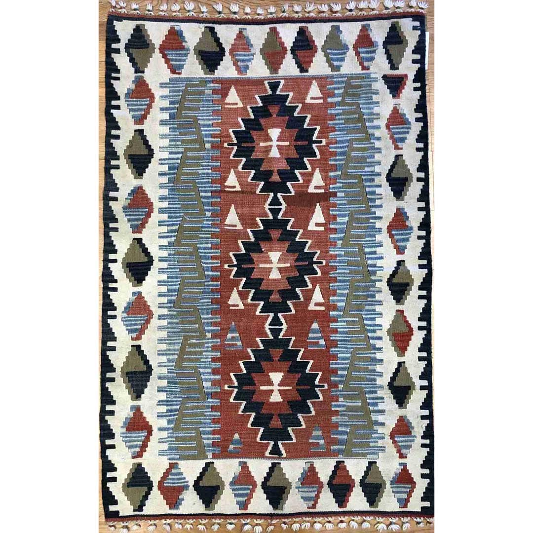 Tremendous Turkish - 1970s Vintage Kilim Rug - Tribal Carpet - 3'6" x 5'4" ft