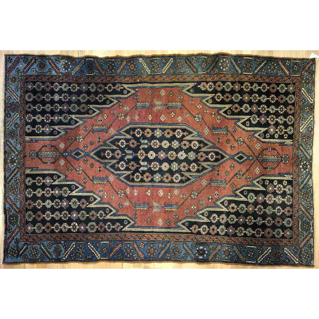 Majestic Mazleghan - 1940s Antique Persian Rug - Tribal Carpet - 4'4" x 6'3" ft