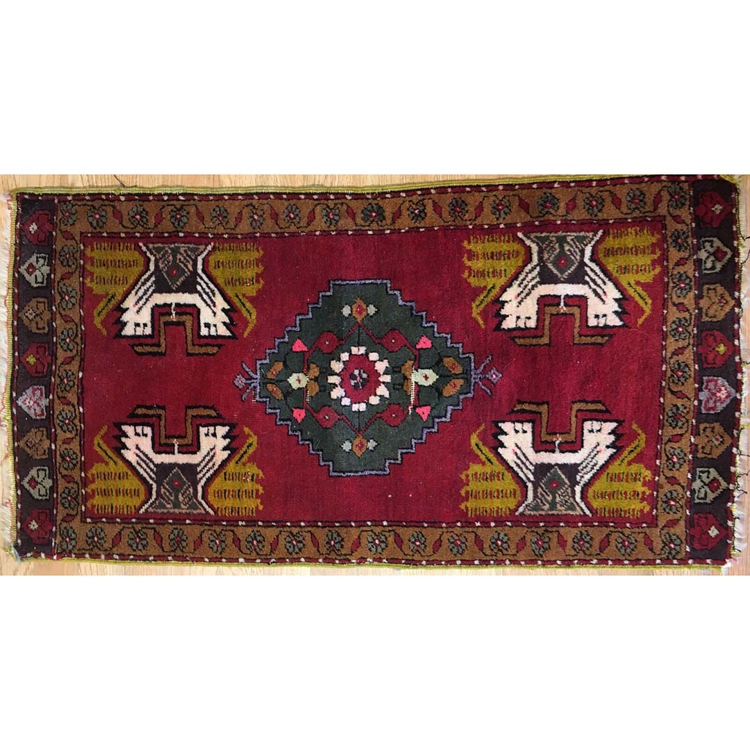 Youthful Yastik - 1940s Antique Turkish Rug - Tribal Oriental Carpet 1'8" x 3'2" ft.