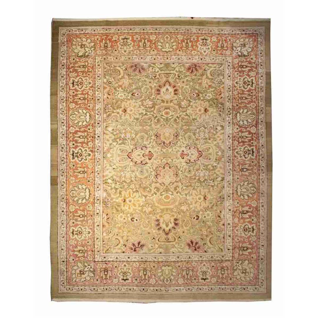 Antique Amritsar - 1880s Original Agra Carpet - Oriental Floral Rug- 9' x 12' ft.