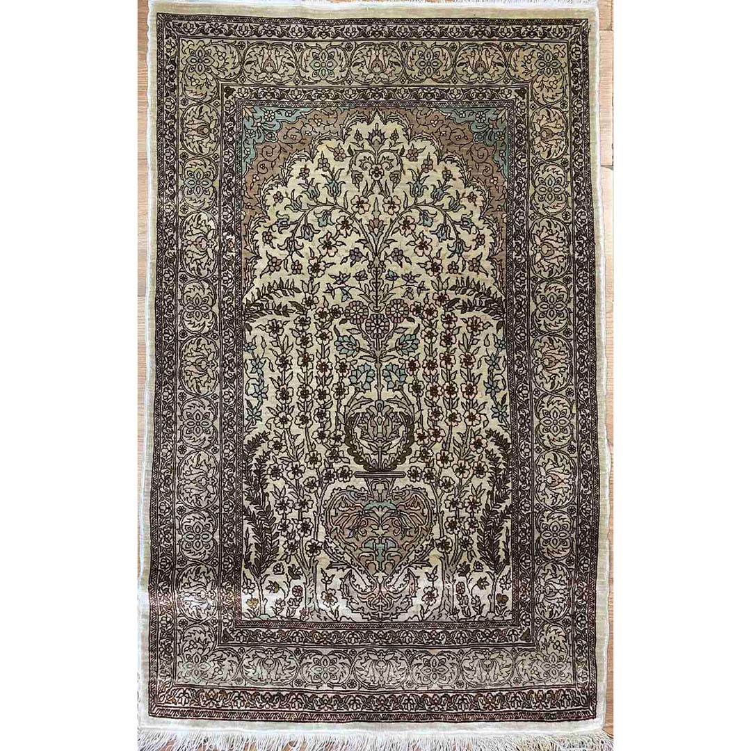 Handsome Hereke - 1940s Antique Turkish Rug - Silk Tribal Carpet - 2'2" x 3'4" ft