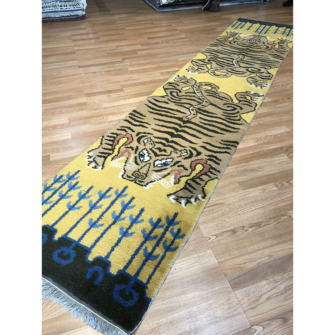 Tiger Tibetan - 1920s Antique Oriental Rug - Runner Carpet - 2'8" x 13'5" ft.