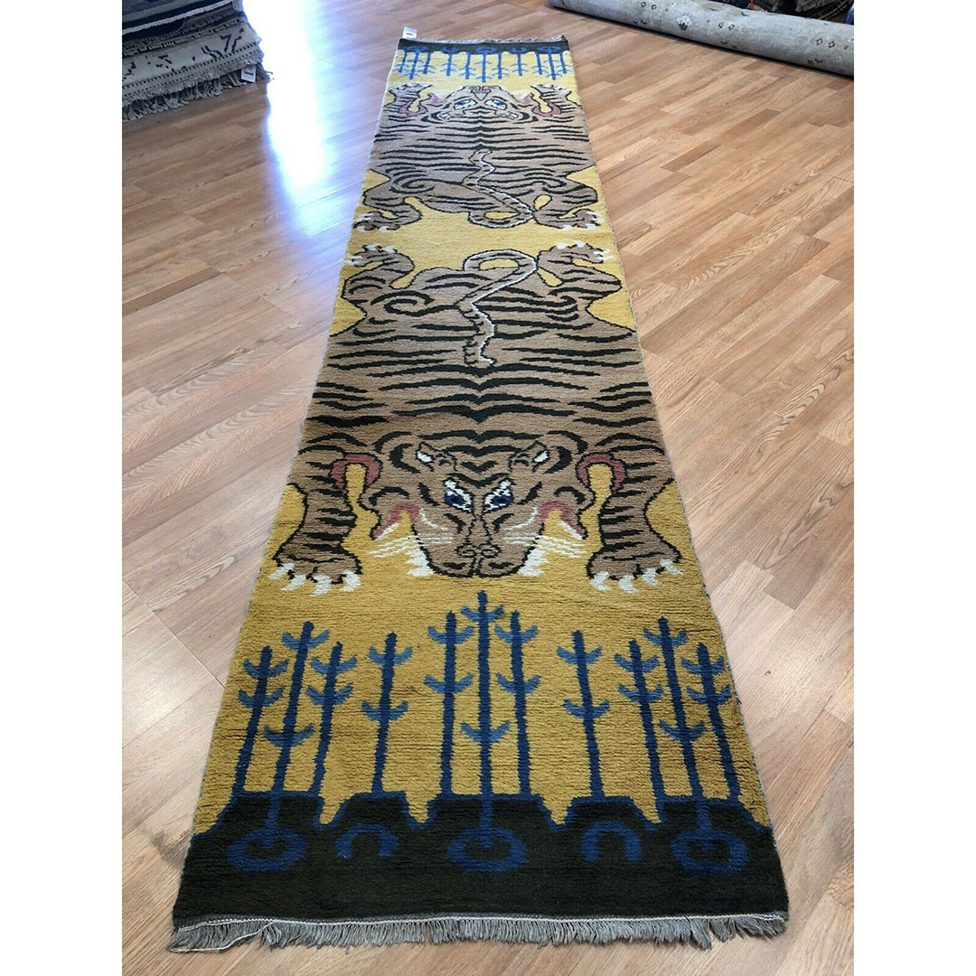 Tiger Tibetan - 1920s Antique Oriental Rug - Runner Carpet - 2'8" x 13'5" ft.