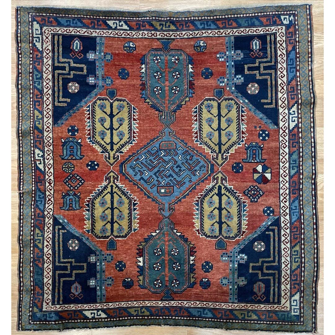 Classic Caucasian - 1900s Antique Kazak Rug - Tribal Nomad Carpet - 4' x 4'4" ft.