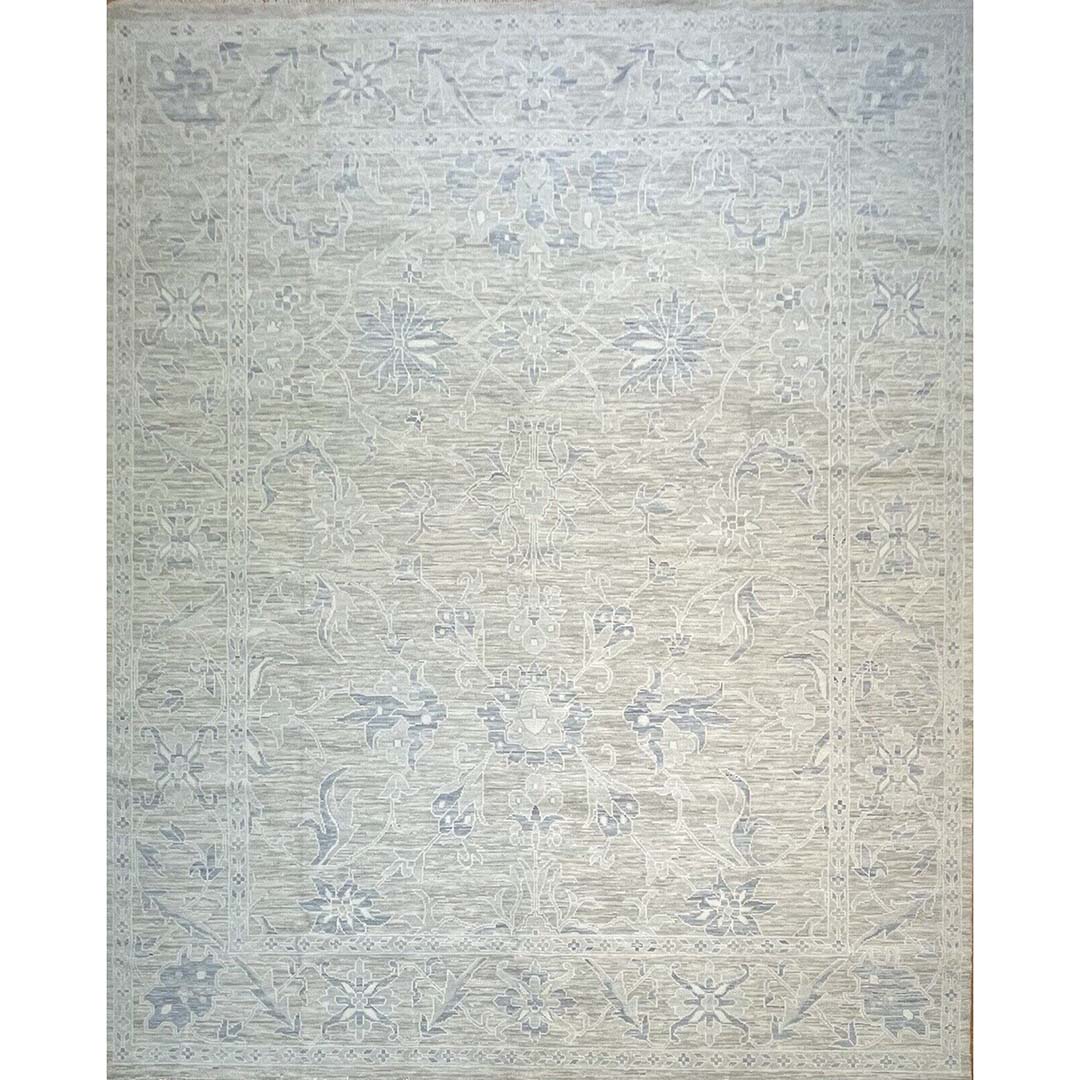 Outstanding Oushak - Transitional Neutral Rug - Floral Carpet - 11'6" x 14' ft.