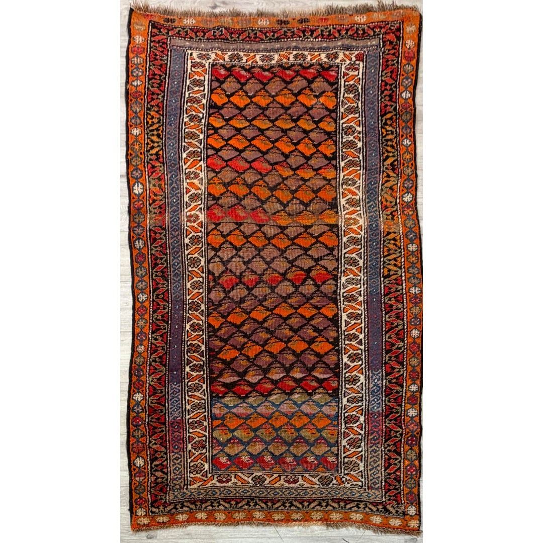 Kurdish Kaleidoscope antique Persian rug, full Rouzati catalog view