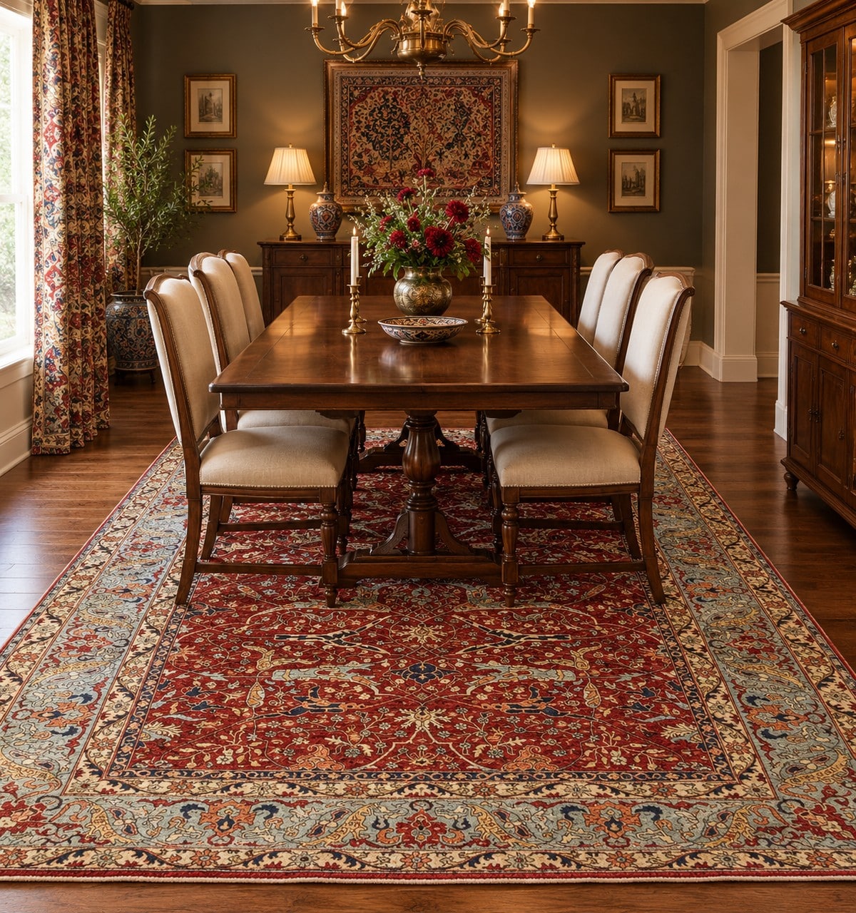 Persian rug in a dining room styling illustration