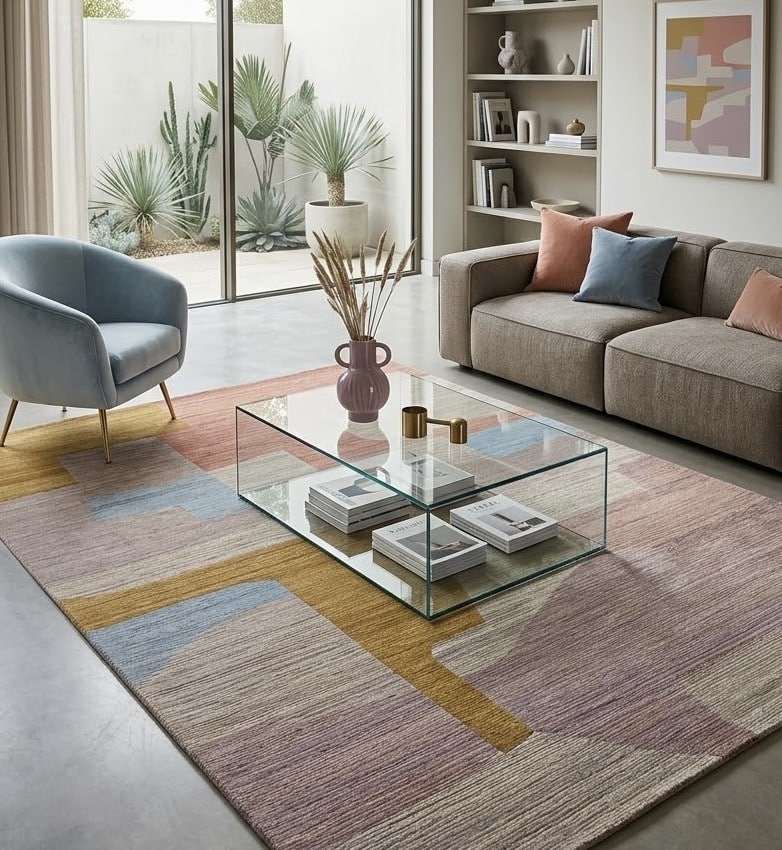 Modern rug in a living room styling illustration